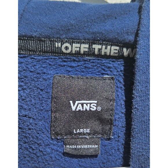 Vans Boys Hoodie Large Navy Blue Off The Wall Logo Pullover Sweatshirt Checker - Picture 3 of 8